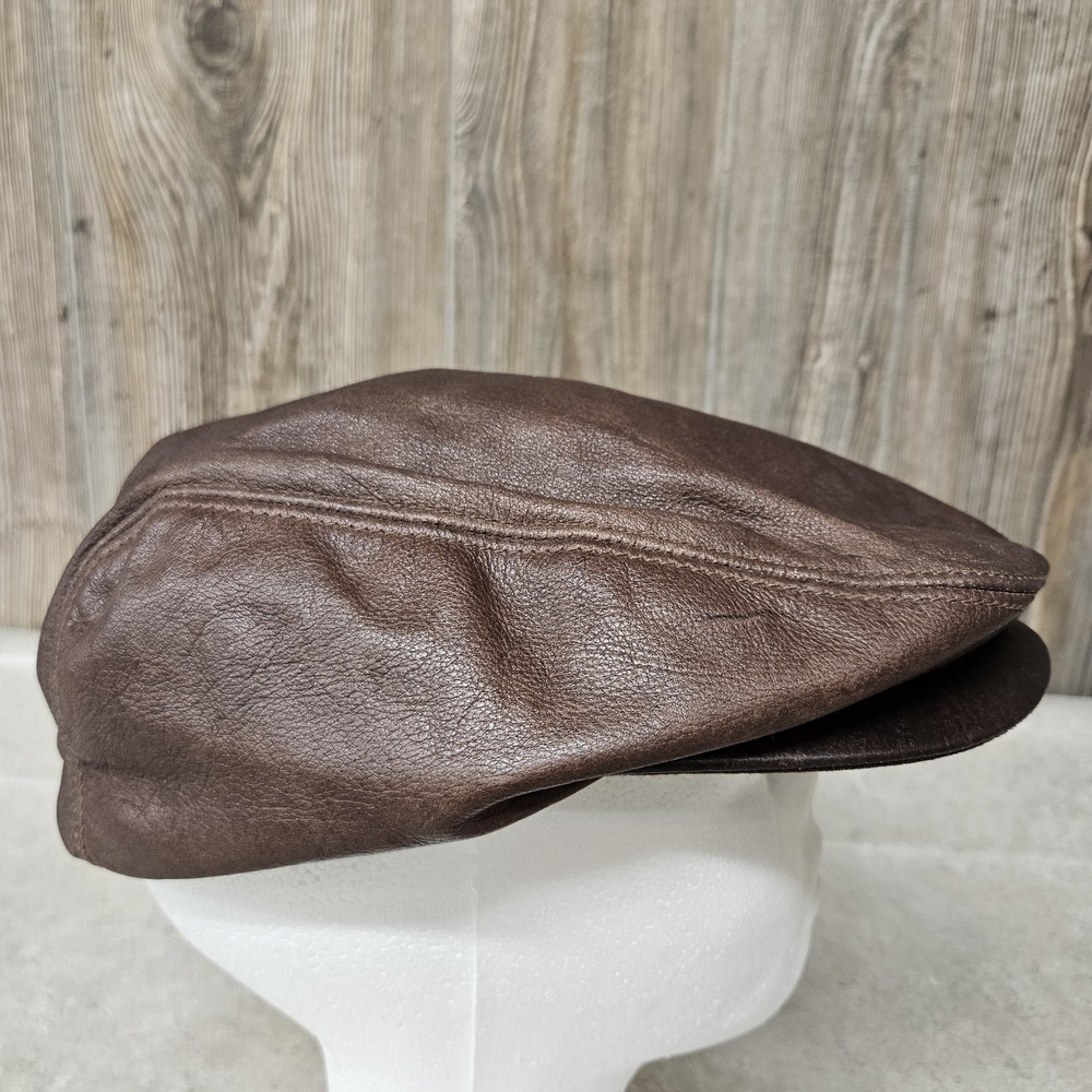Adventure Bound Leather Newsboy Cap Hat Mens Large Brown USA Distressed